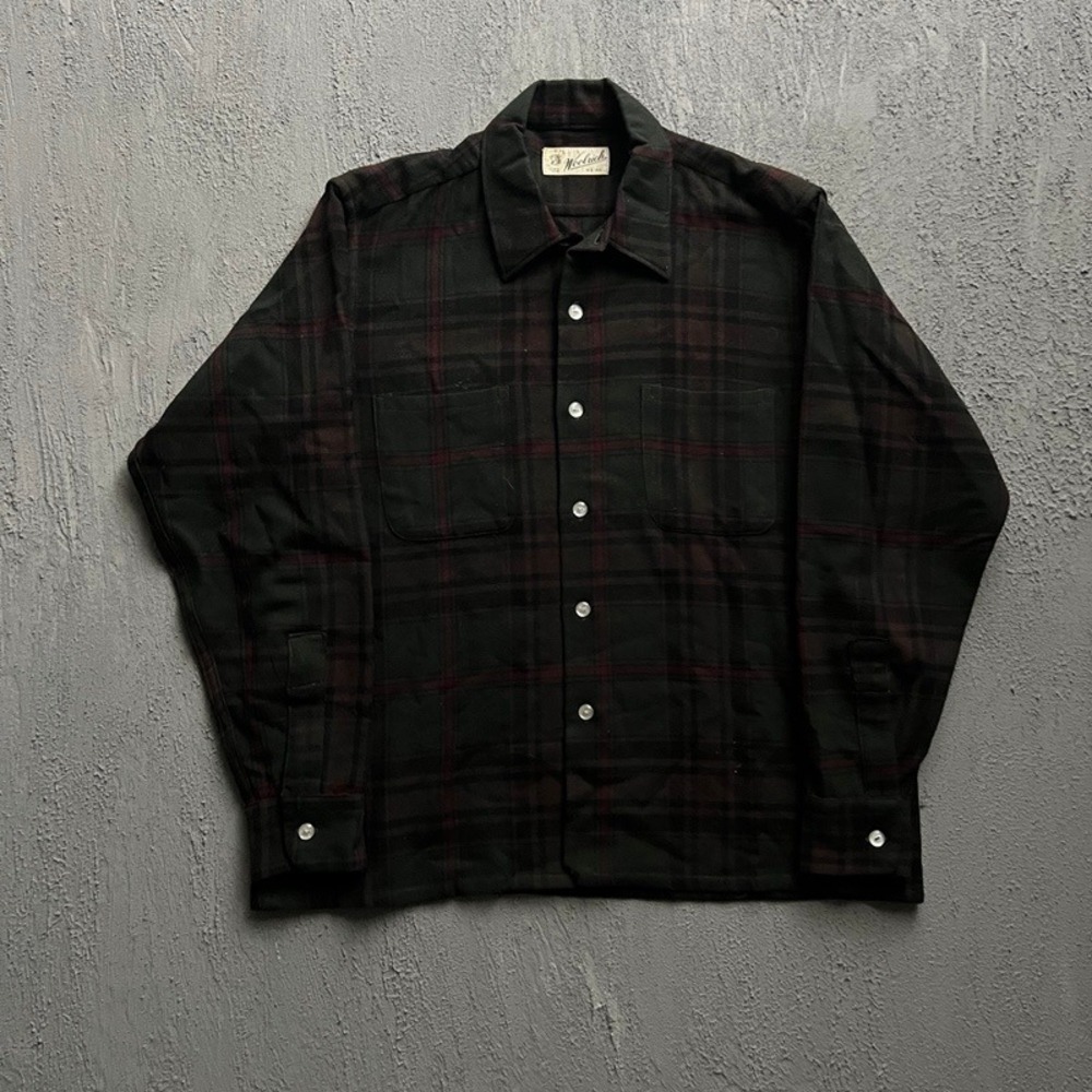 Vintage Woolrich Button Up Shirt Large Green 1950s‎ Plaid Wool USA